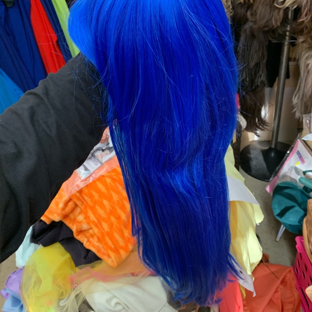 Bright blue wig